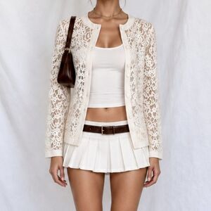 Vintage Y2K Off White Cream Lace Button Down Sheer Cardigan Sweater Size XS/S